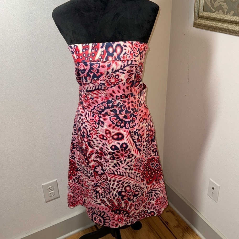 CK Bradley Jupiter strapless‎ midi dress 100% cotton belt band A line Sz 8